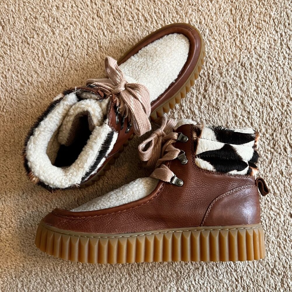 Sam Edlelman Womens Fay Brown Shearling Patchwork Boots